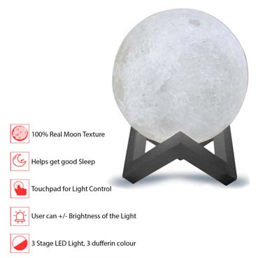 Personalised 3D Moon Lamp for Child Birthday (14cm,3 colours)