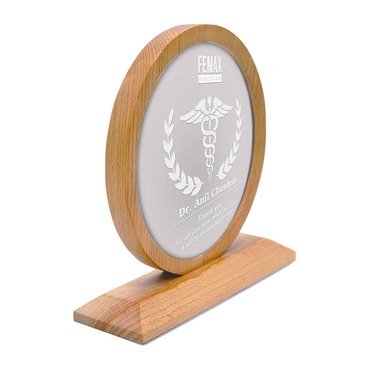 Custom Acrylic Memento with Wooden Base and Round Frame